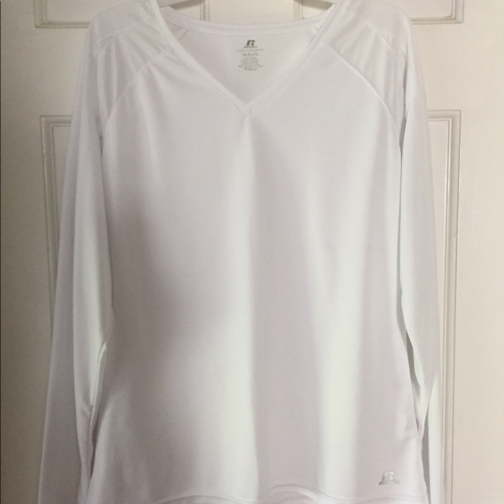 White XL long-sleeve women’s top by RUSSELL.
